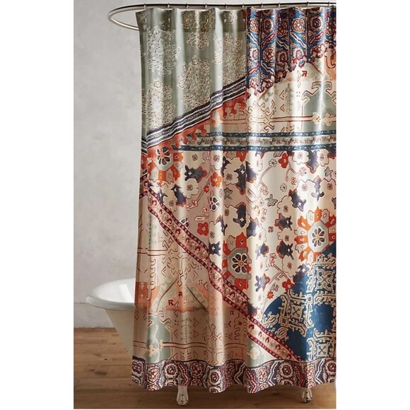 Anthropologie Risa Cotton Shower Curtain Boho Fall Multi-Color Neutrals 72x72 - Picture 2 of 16